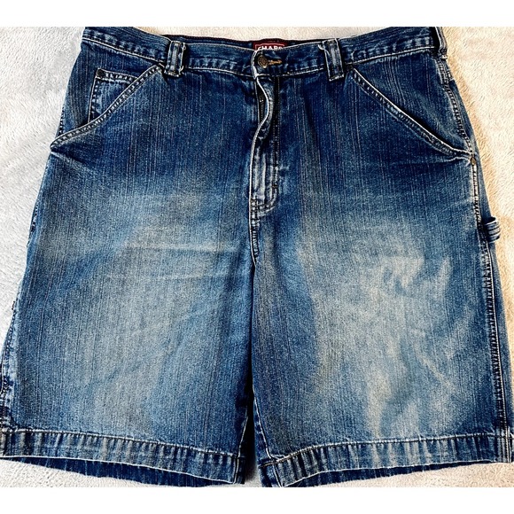Vintage Y2K Chaps Wide Leg Bue Denim Men's Carpenter‎ Baggy Shorts Size 38 - Picture 1 of 12